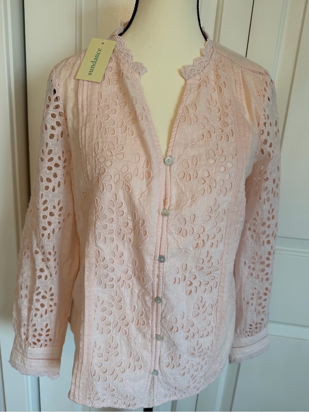 Sundance Valeria Soft Blush pink  Eyelet Button-Front Blouse Petite medium